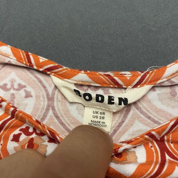 Boden Geometric Print Jersey Knit Puff Sleeve Dress Orange Women's US Size 2 - Picture 2 of 9